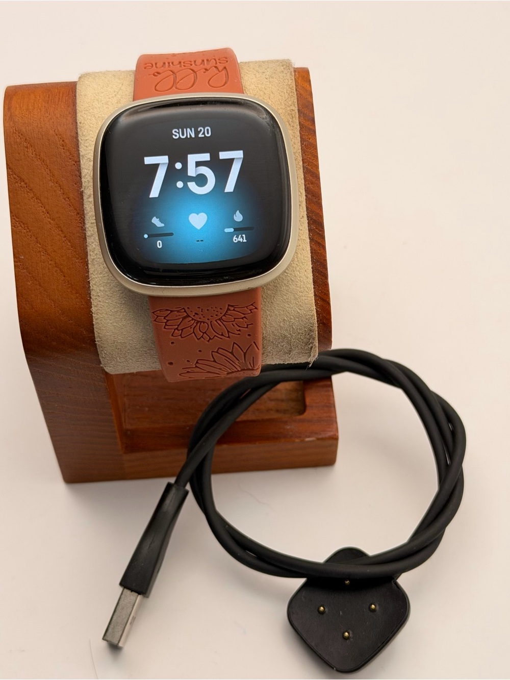 Fitbit Versa 3, Tested, Gold & Dark Orange band, Charger Included, Smartwatch